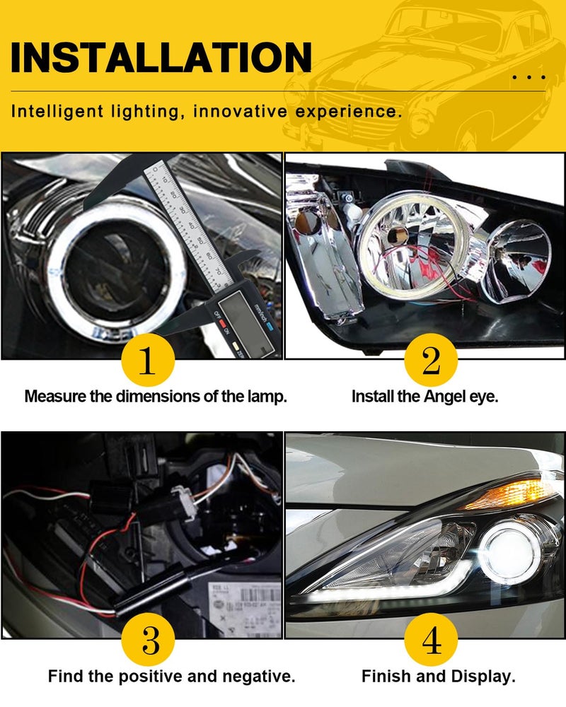 Qasim 1-Pair White 60MM 45SMD COB LED Halo Ring Angel Eyes LED Fog Light DRL Warning Lamps with Lampshade Cover 12V 24V - Image 4